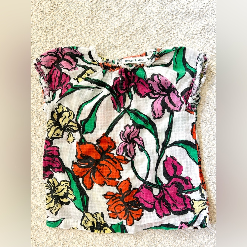 Roller Rabbit Baby Girl 100% Cotton Gauze Floral Top Size 24 Months